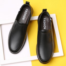 Men Cowhide Hollow Out Breathable Soft Bottom Slip On Casual Leather Shoes