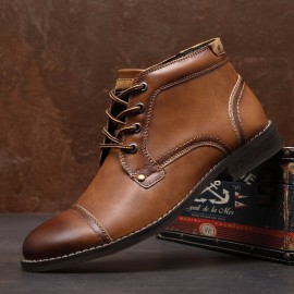 Men British Style Cap Toe Leather Comfy Slip Resistant Dress Ankle Boots