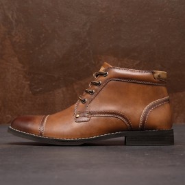 Men British Style Cap Toe Leather Comfy Slip Resistant Dress Ankle Boots