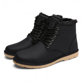 Men Comfortable Warm Fur Lining Leather Laces Up Boots Shoes
