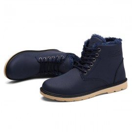 Men Comfortable Warm Fur Lining Leather Laces Up Boots Shoes