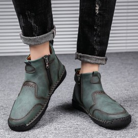 Men Hand Stitching Microfiber Leather Comfy Non Slip Side Zipper Ankle Boots