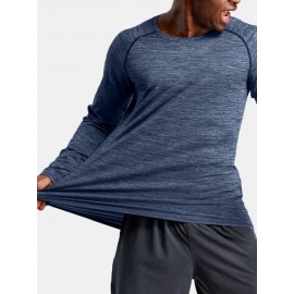 Men Plain High Elasticity Crew Neck Casual Long Sleeve Soft T-Shirts