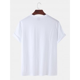 Mens 100% Cotton Solid Color Panda Print Thin Casual T-Shirt