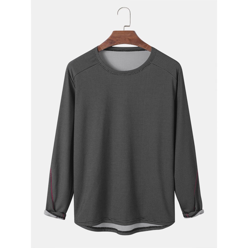 Men Solid Color Breathable Quick Dry Round Neck Long Sleeve T-Shirt