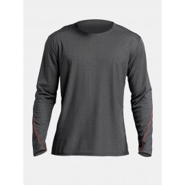 Men Solid Color Breathable Quick Dry Round Neck Long Sleeve T-Shirt